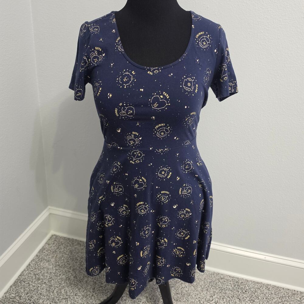 Hot Topic BT21 BTS Constellation Skater Dress Navy Gold Juniors L Pockets